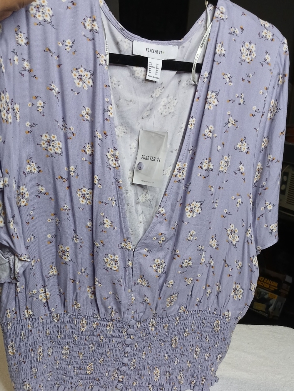 Forever 21 Lavender Floral V-Neck Smocked Peplum Top